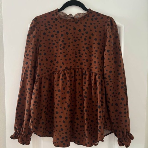 NWOT- Dalmatian Print Peplum Blouse - Picture 2 of 6